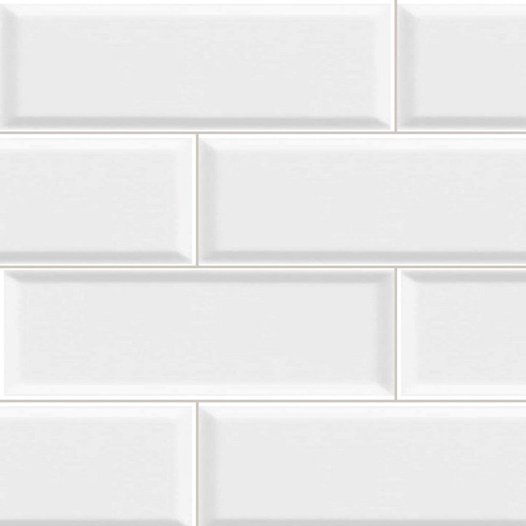Bega White Bevelled Gloss 100x300, true-scale swatch: 400 x 400 mm of wall at real size