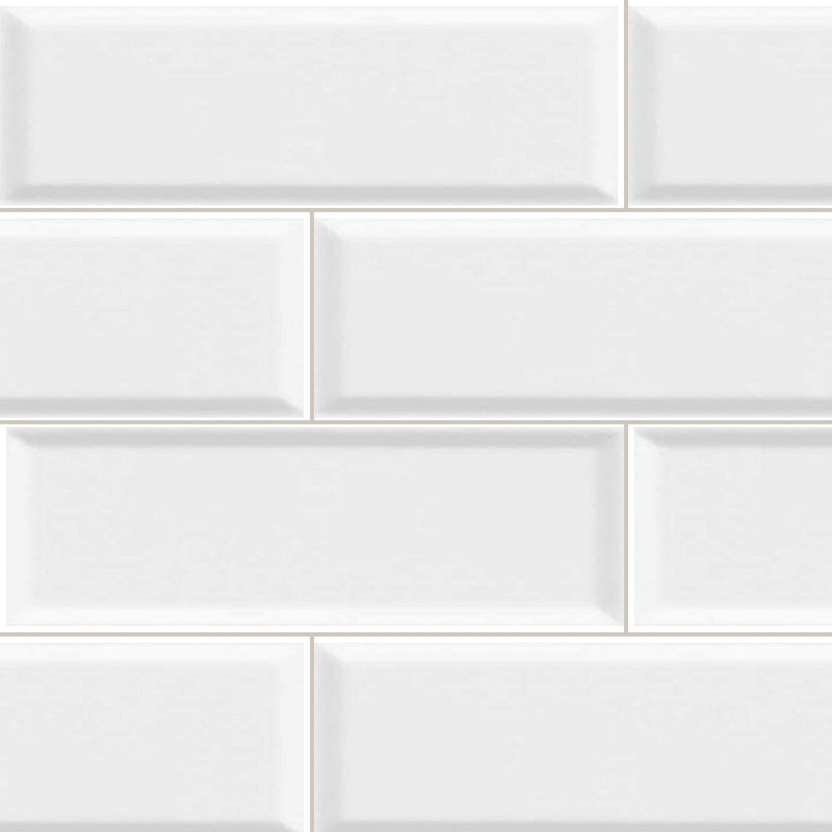 Bega White Bevelled Gloss 100x300, true-scale swatch: 400 x 400 mm of wall at real size