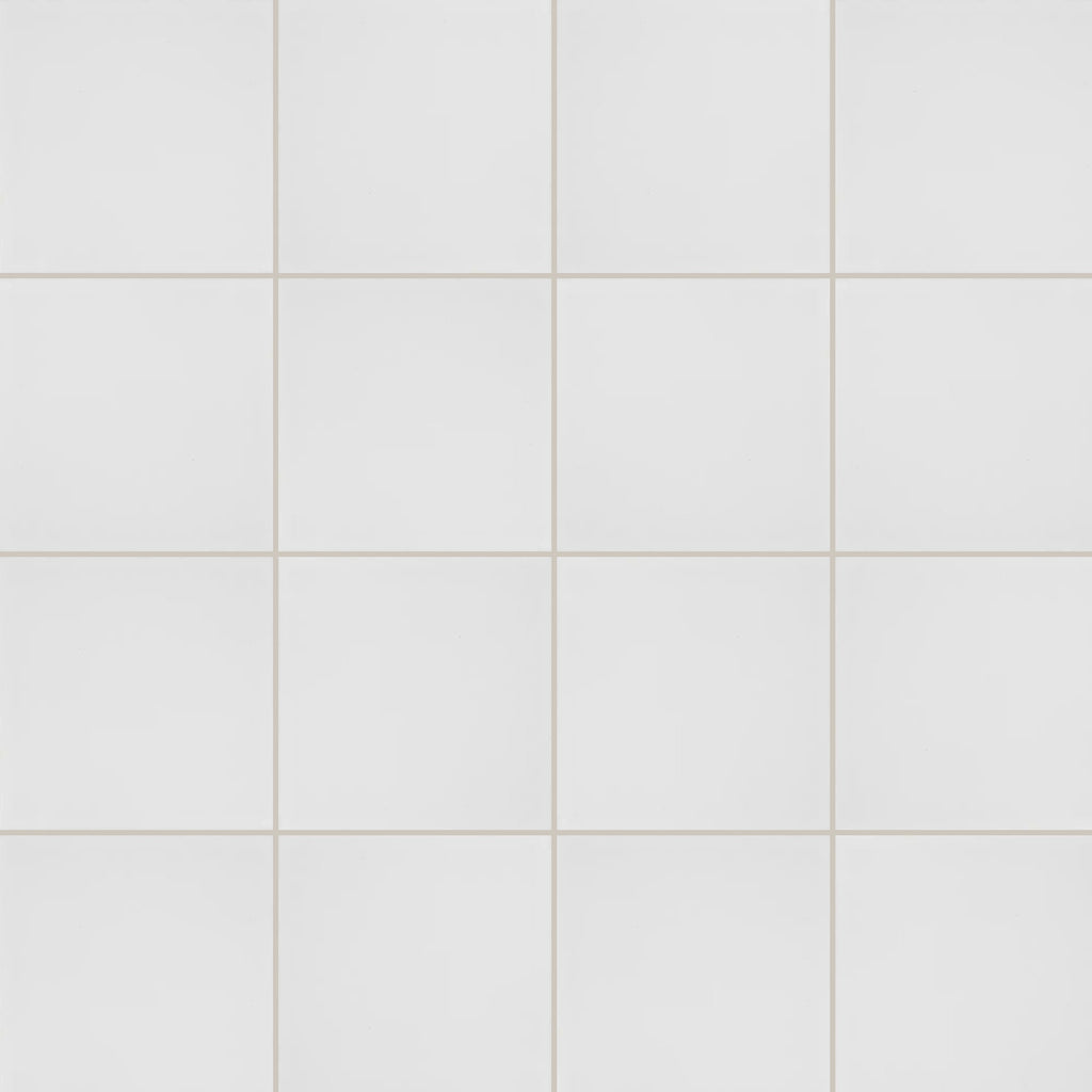 Bega White Cushion Edge Matt 100x100, true-scale swatch: 400 x 400 mm of wall at real size