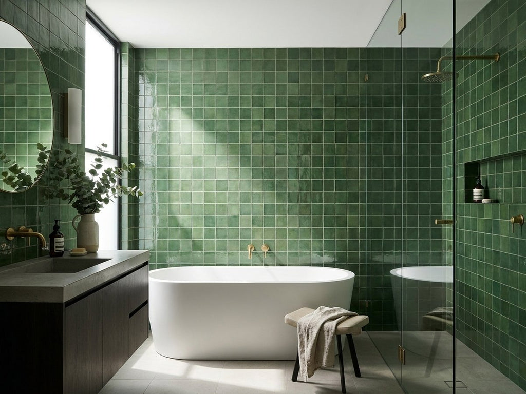 Bella Mangrove Gloss 100x100 tiles in a room