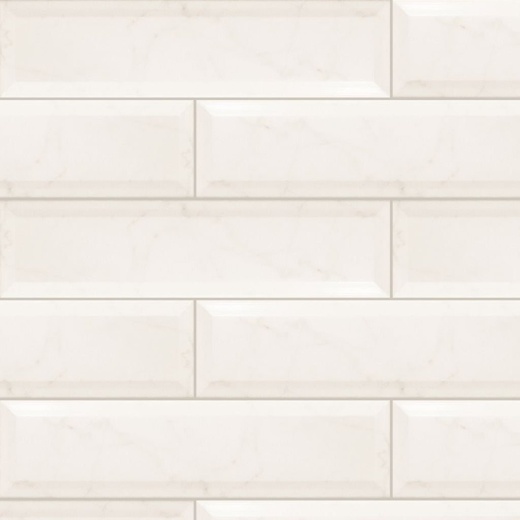 Bevelled Carrara Matt 75x300, true-scale swatch: 400 x 400 mm of wall at real size
