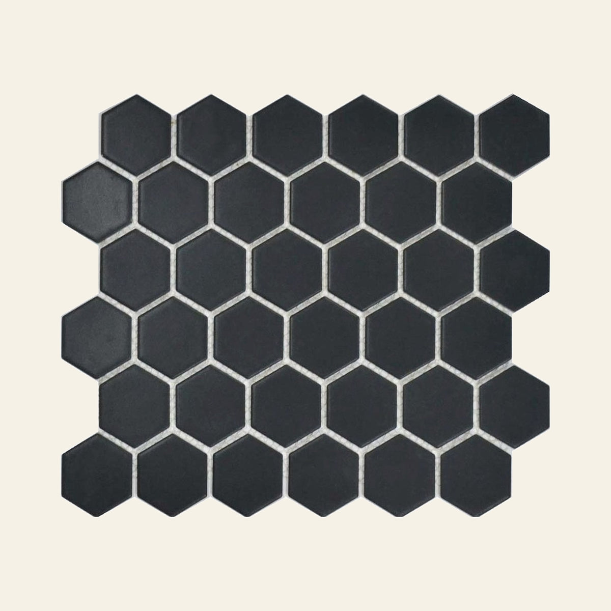 Black Big Hexagon Matt 50x50 Mosaic, true-scale swatch: 400 x 400 mm of wall at real size
