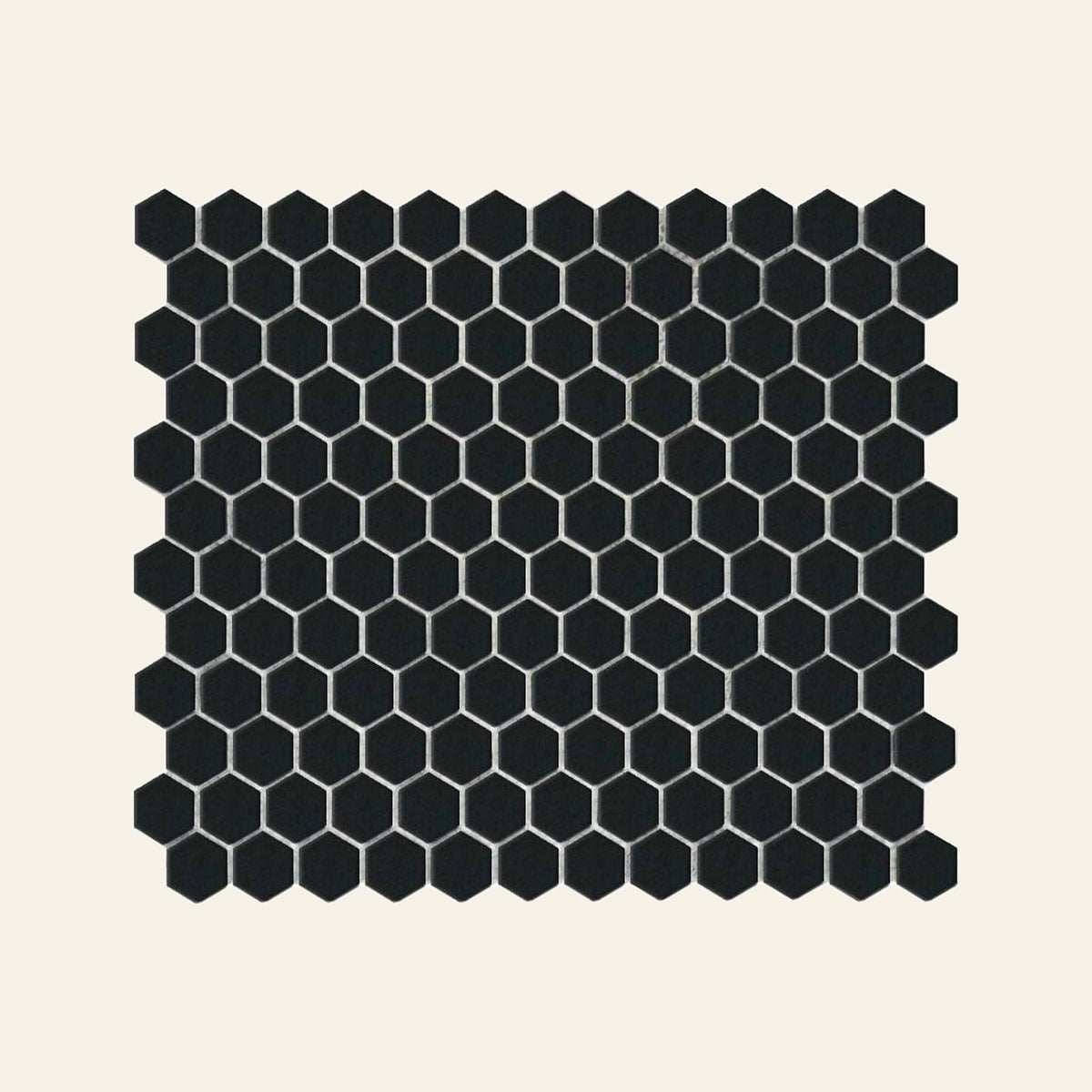 Black Hexagon Gloss 25x25 Mosaic, true-scale swatch: 400 x 400 mm of wall at real size