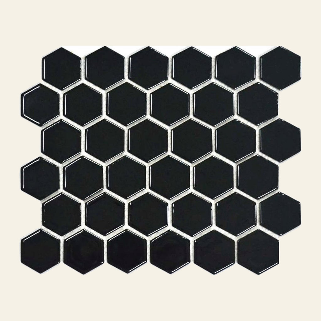 Black Hexagon Gloss 51x51 Mosaic, tiles laid together