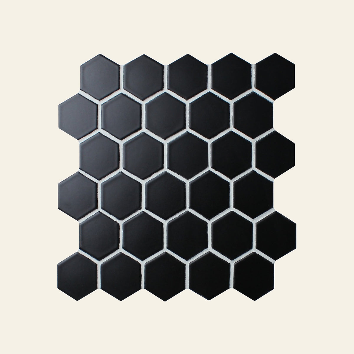 Black Hexagon Matt 51x51 Mosaic, true-scale swatch: 400 x 400 mm of wall at real size