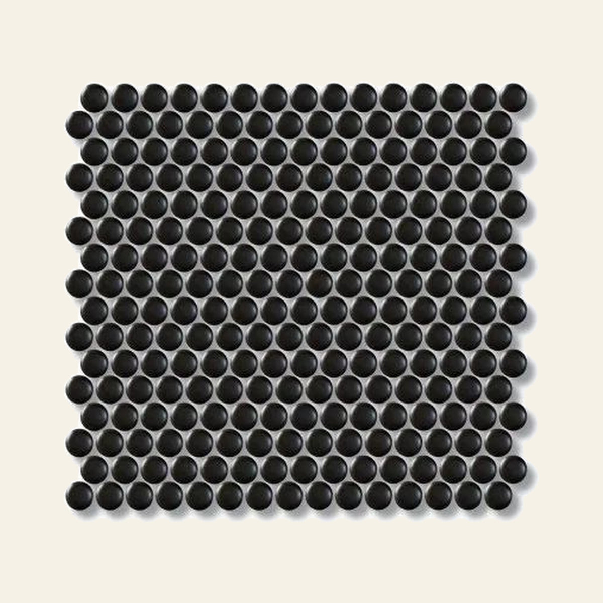 Black Penny Gloss Mosaic Sheet 292x315, true-scale swatch: 400 x 400 mm of wall at real size