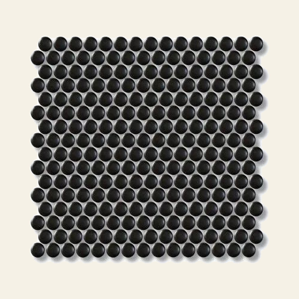 Black Penny Gloss Mosaic Sheet 305x320, true-scale swatch: 400 x 400 mm of wall at real size