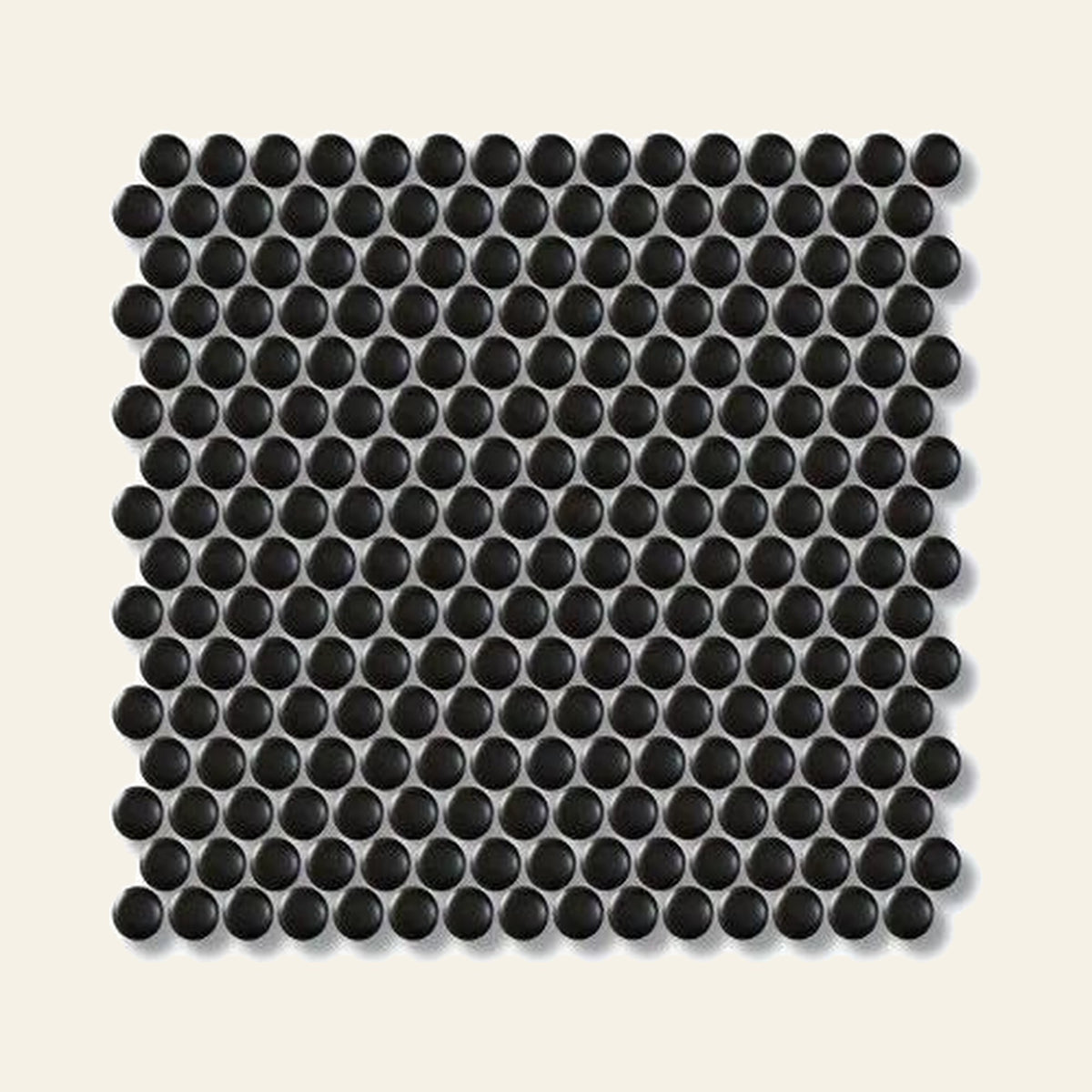 Black Penny Gloss Mosaic Sheet 305x320, true-scale swatch: 400 x 400 mm of wall at real size