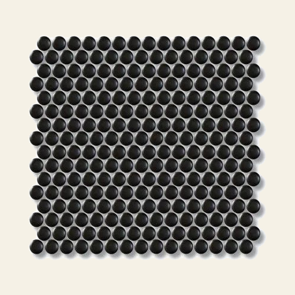 Black Penny Matt Mosaic Sheet 305x322, true-scale swatch: 400 x 400 mm of wall at real size