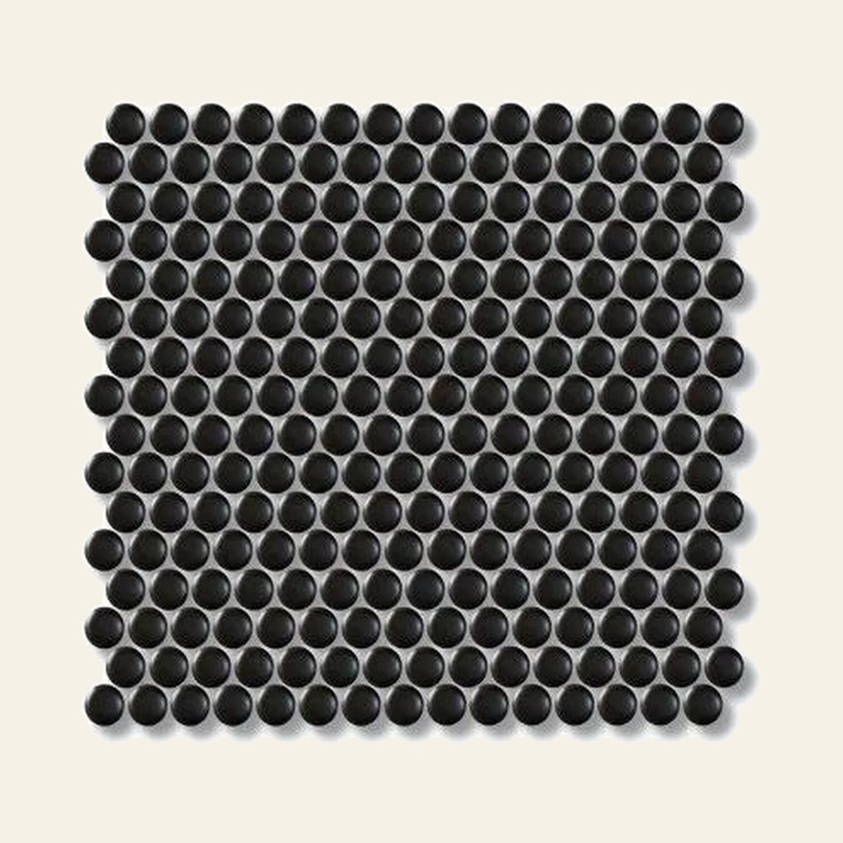 Black Penny Matt Mosaic Sheet 305x322, true-scale swatch: 400 x 400 mm of wall at real size