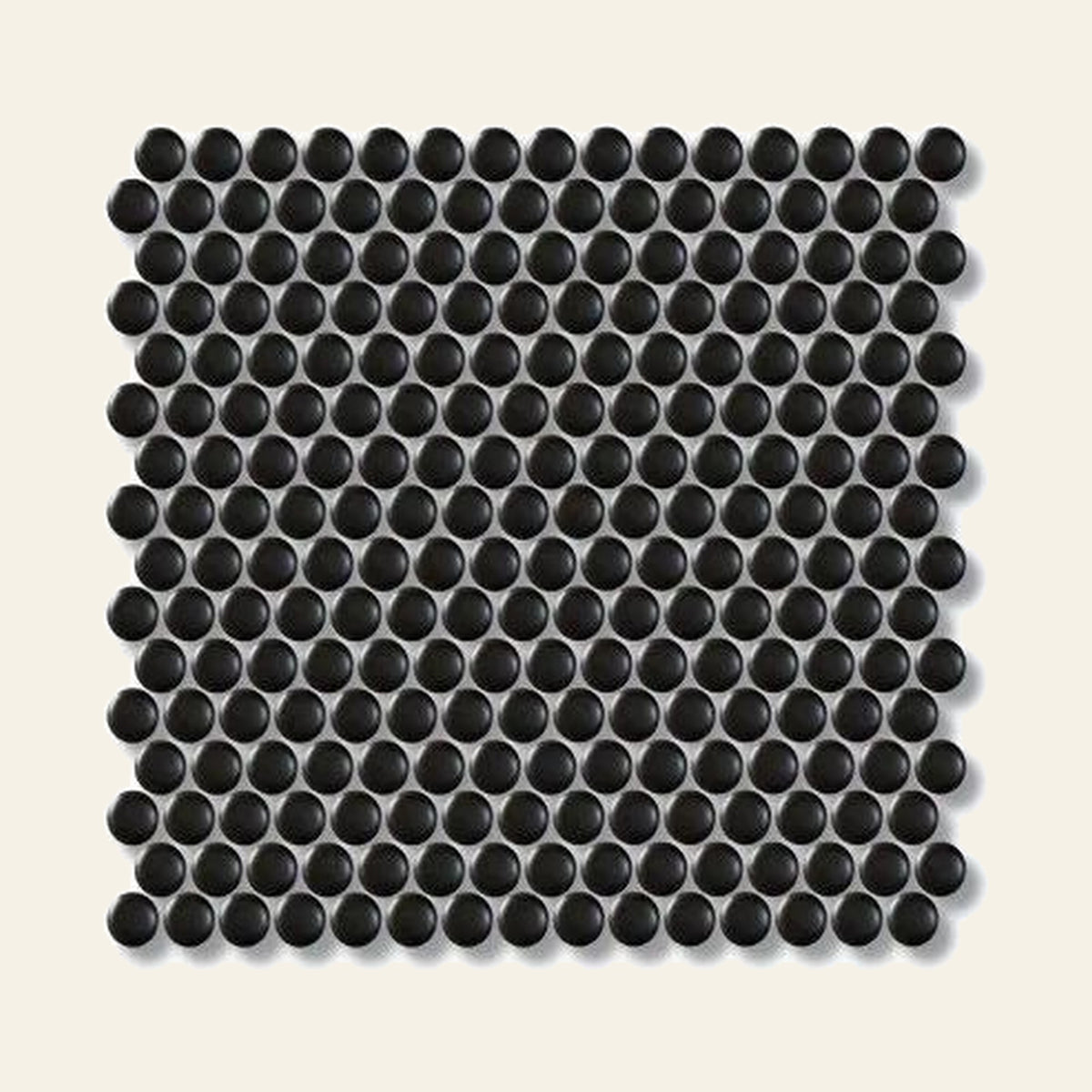 Black Penny Matt Mosaic Sheet 310x324, true-scale swatch: 400 x 400 mm of wall at real size