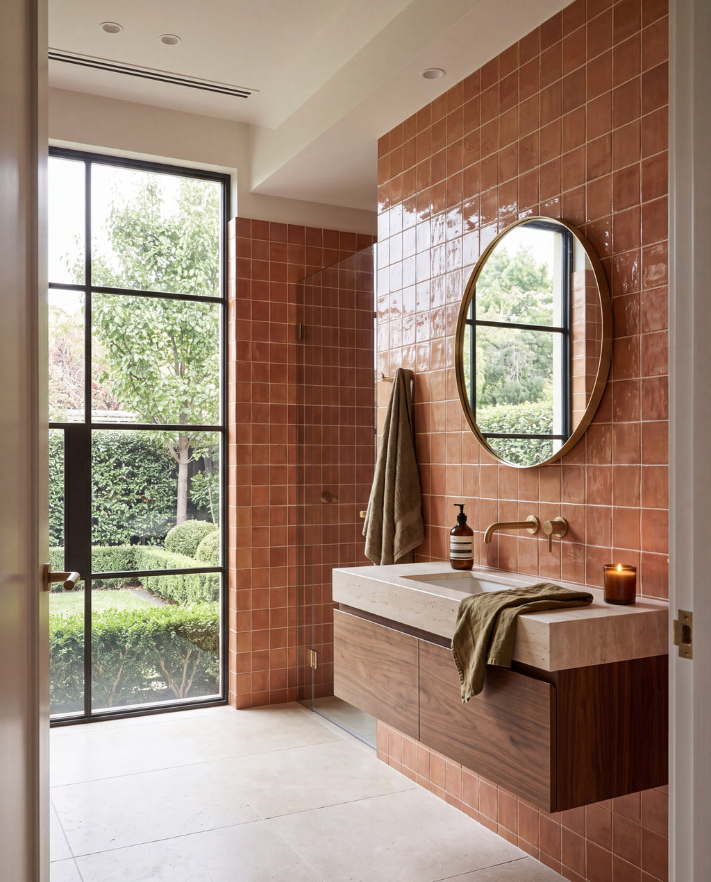Blocchi Burnt Ochre Gloss 100x100 tiles in a room