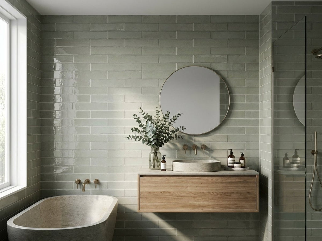 Blocchi Eucalypt Gloss 60x246 tiles in a room