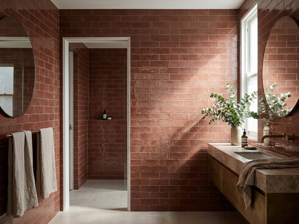 Blocchi Red Gum Gloss 60x246 tiles in a room