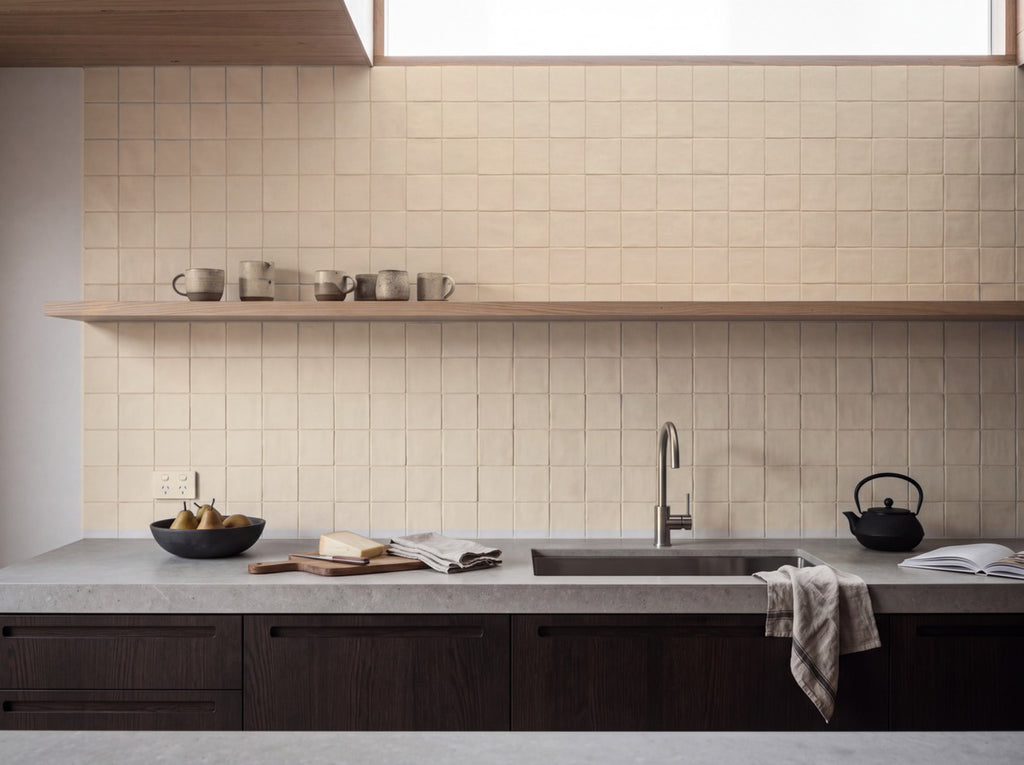 Blocchi Saltpan Matt 100x100 tiles in a room
