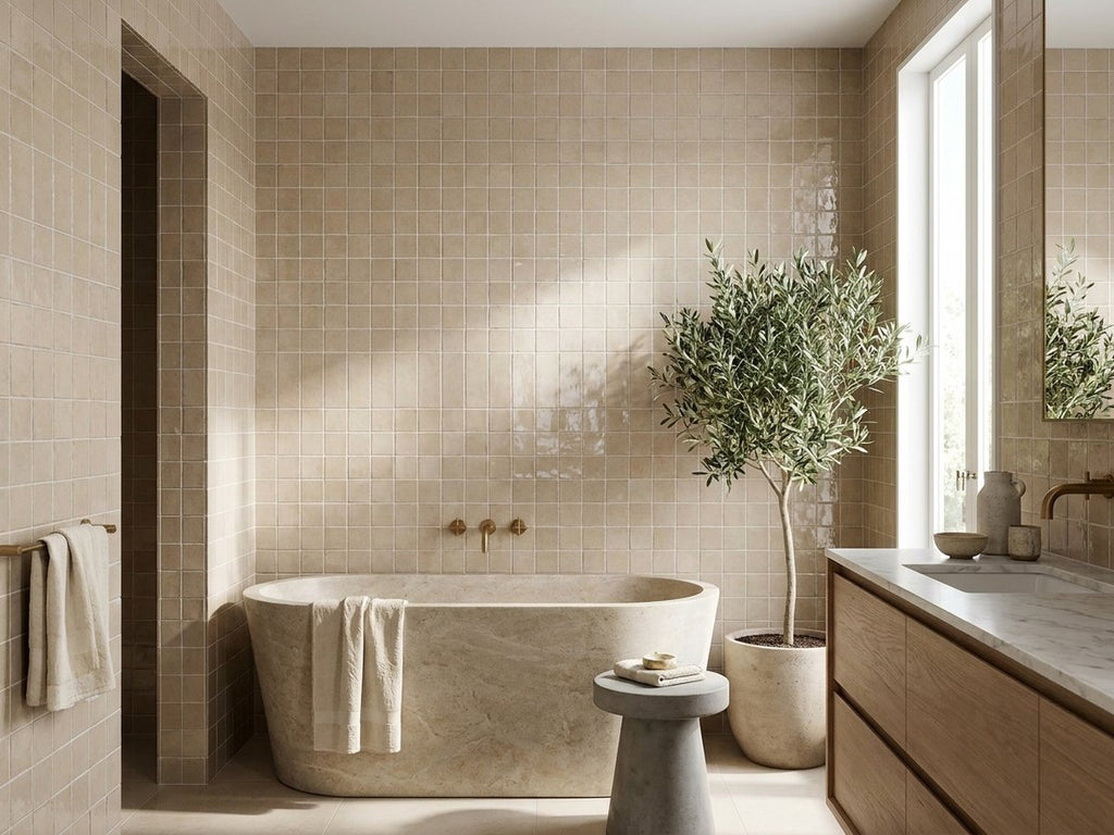 Blocchi Sandbar Gloss 100x100 tiles in a room