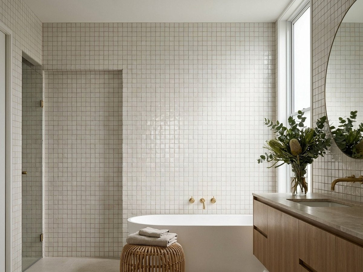 Blocchi Whitecap Gloss 100x100 tiles in a room