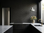 Bluegum Obsidian Penny Mosaic Matt 305x322 tiles in a room