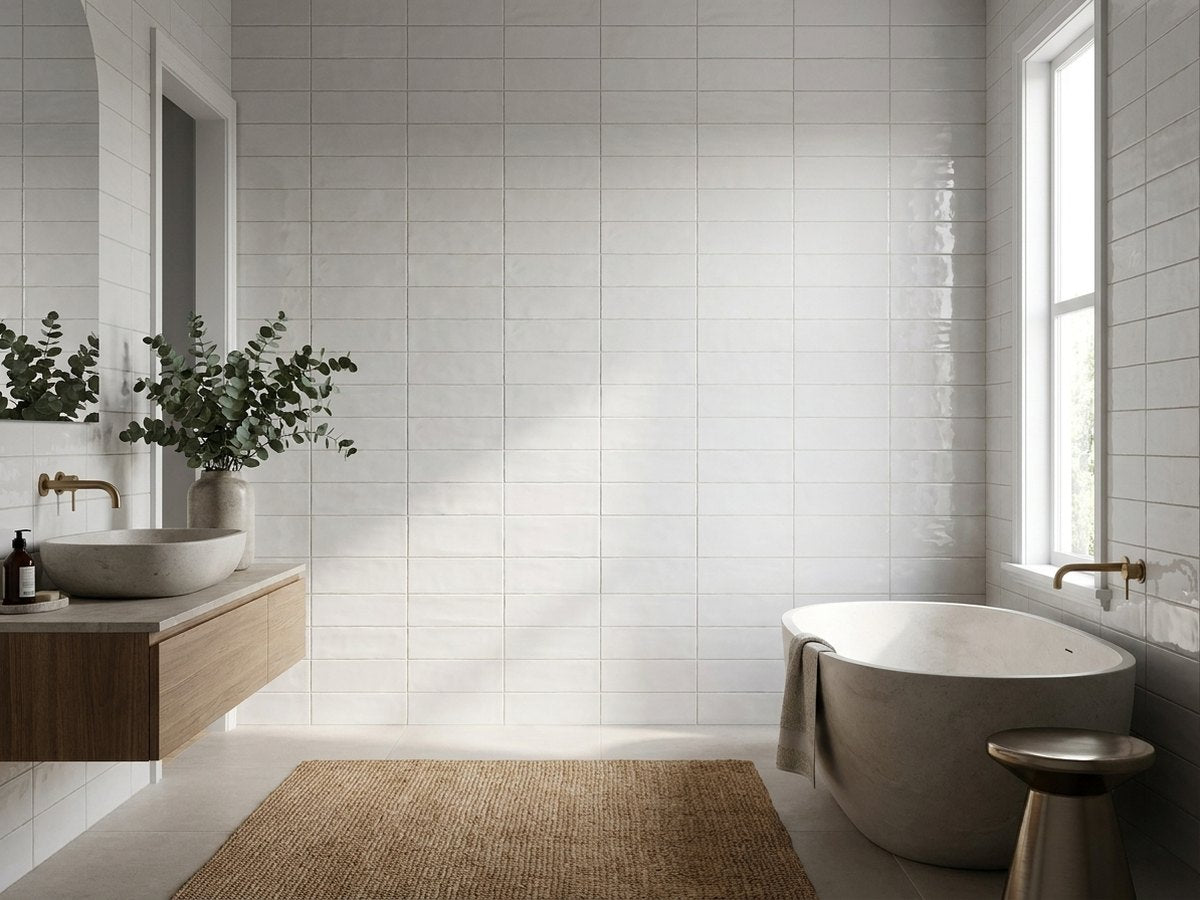 Bottlebrush White Gum Gloss 75x300 tiles in a room