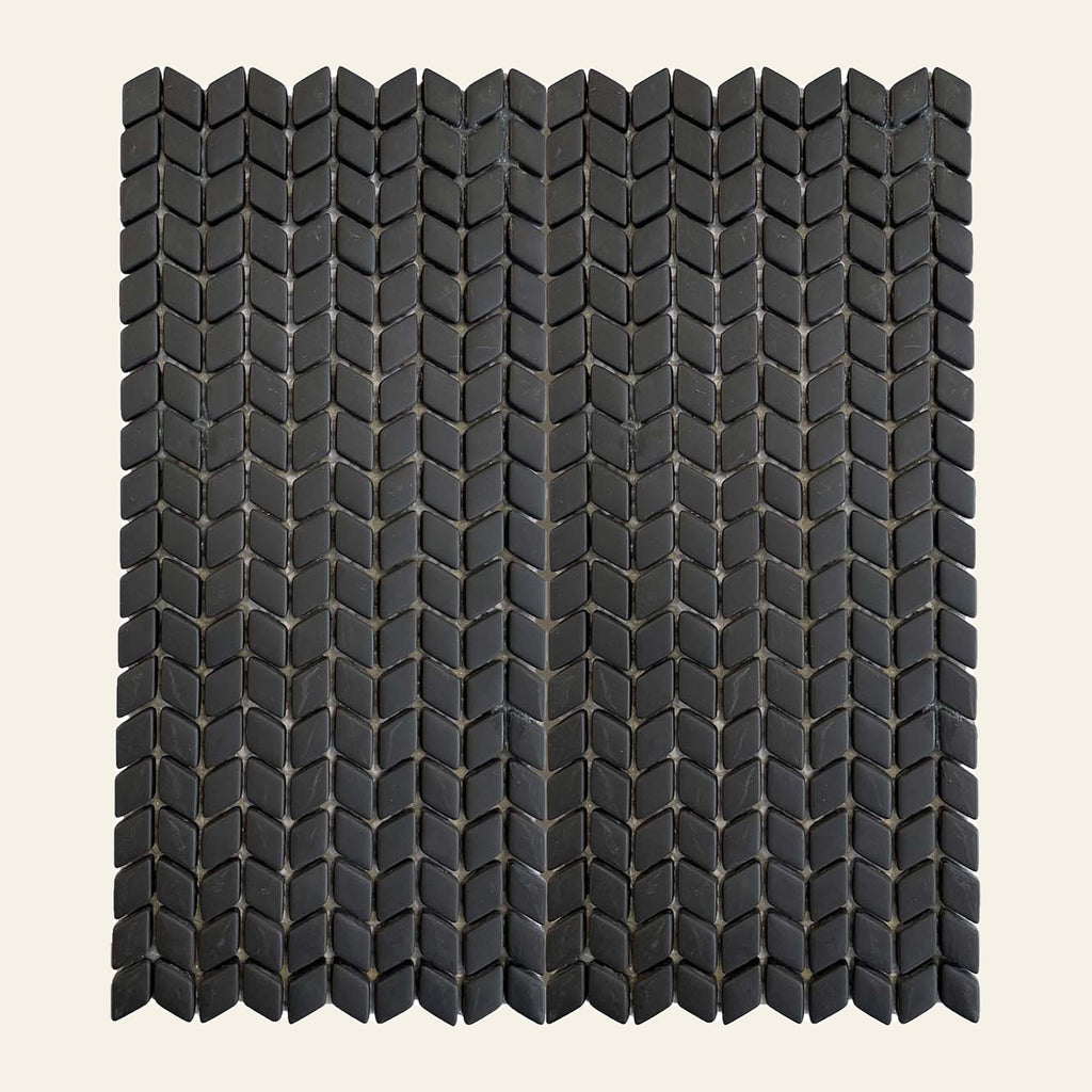 Chevron Black Glass Matt 60x120 Mosaic, tiles laid together