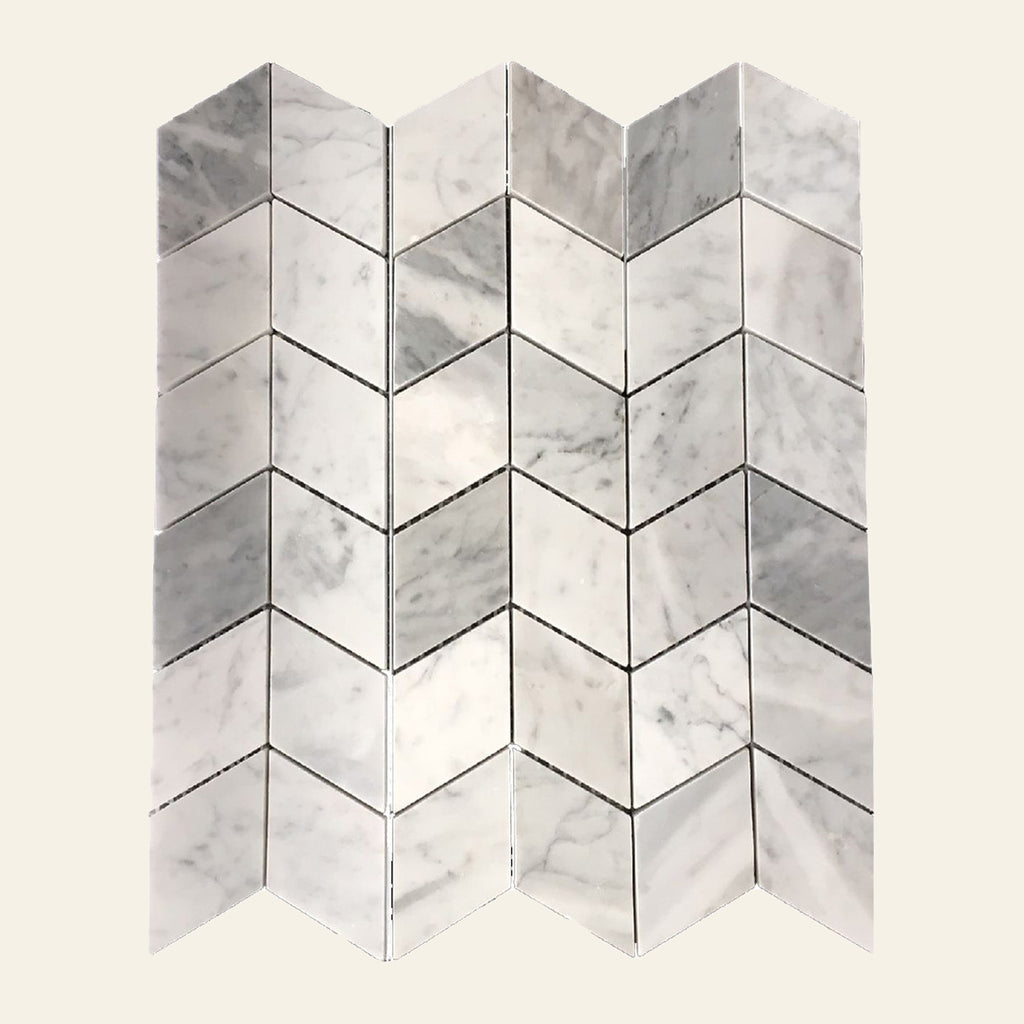 Chevron Carrara Honed 50x95 Mosaic, tiles laid together