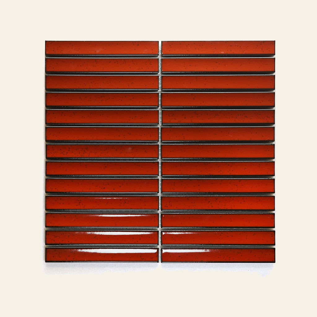 Concave Kuro Rust Gloss 20x145 Finger Mosaic, true-scale swatch: 400 x 400 mm of wall at real size