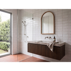 Coolabah White Opal Brick Matt 75x150 tiles in a ensuite