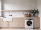 Coolabah White Opal Brick Matt 75x150 tiles in a laundry