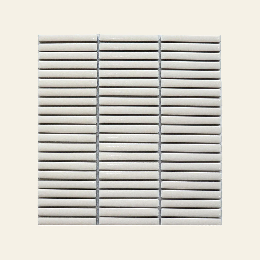 Crystal Glaze Cream Porcelain Glazed 12x92 Finger Mosaic, true-scale swatch: 400 x 400 mm of wall at real size
