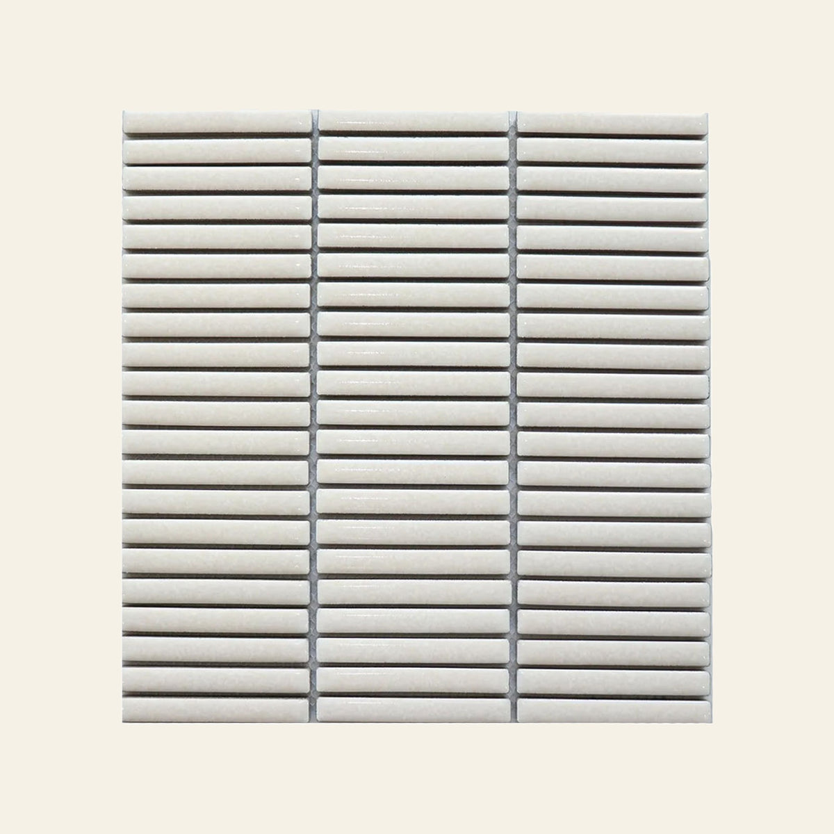 Crystal Glaze Cream Porcelain Glazed 12x92 Finger Mosaic, true-scale swatch: 400 x 400 mm of wall at real size