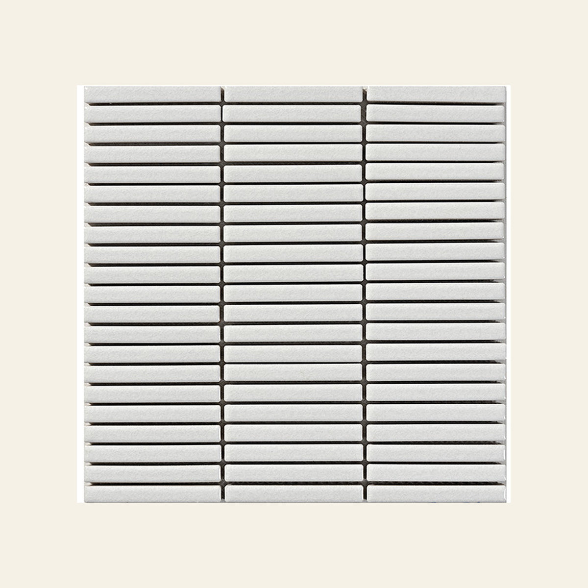 Crystal Glaze Shell White Porcelain Glazed 12x92 Finger Mosaic, true-scale swatch: 400 x 400 mm of wall at real size