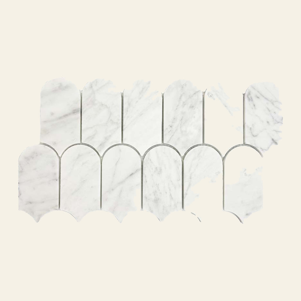 Fishscale Carrara White Honed 50.8x103.4 Mosaic, tiles laid together