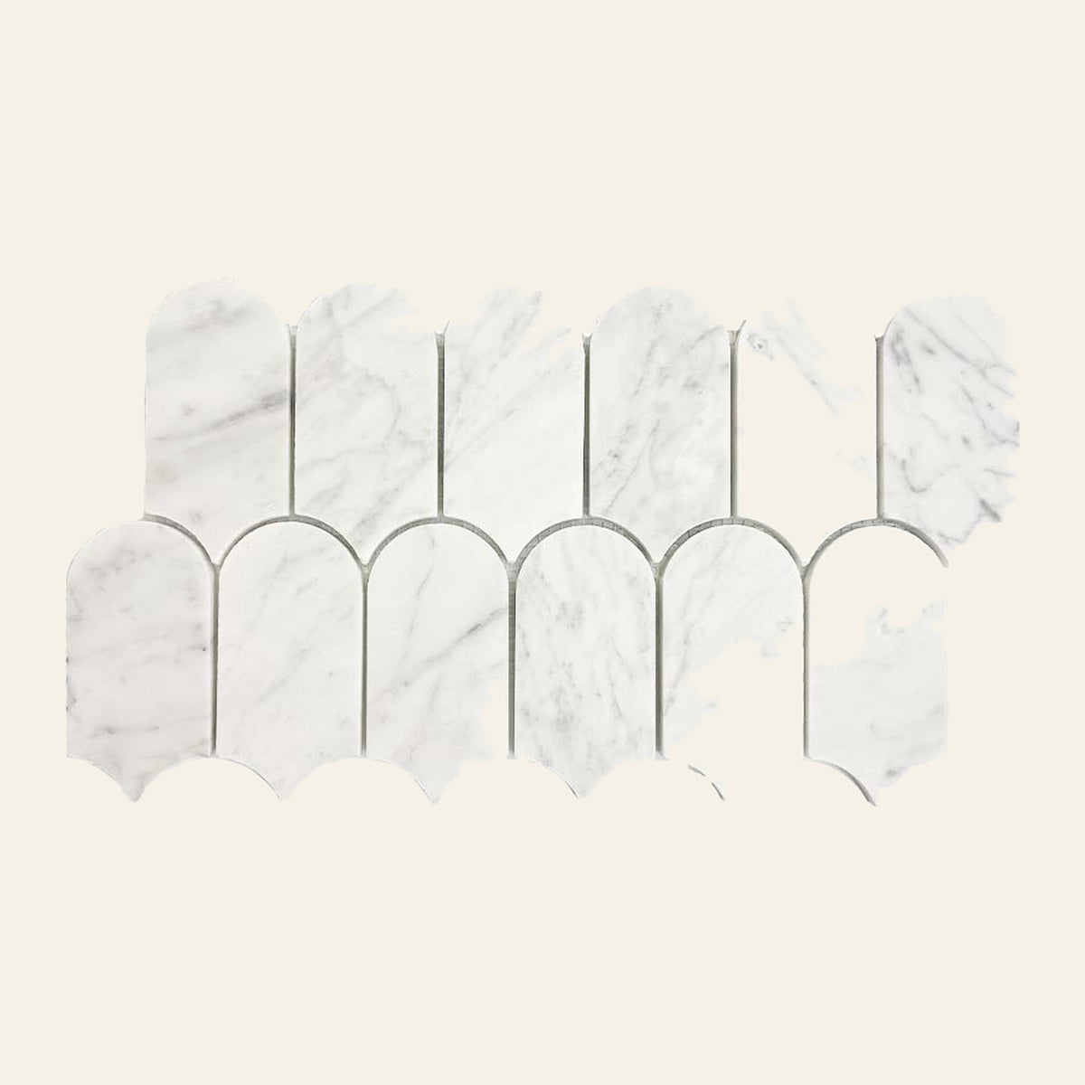 Fishscale Carrara White Honed 50.8x103.4 Mosaic, tiles laid together