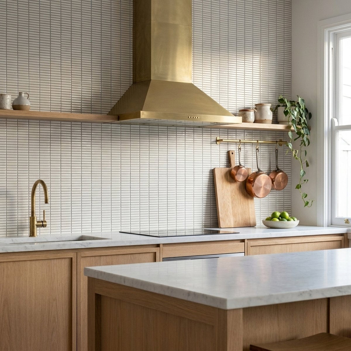 Grasstree Macadamia Finger Glazed 12x92 tiles in a room