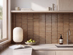 Hakea Tanbark Finger Mosaic Glazed 12x92 tiles in a kitchen