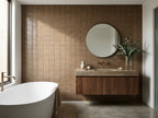 Hakea Tanbark Finger Mosaic Glazed 12x92 tiles in a room