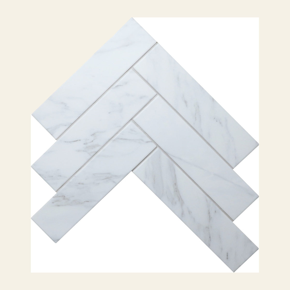 Herringbone Carrara Porcelain Matt 6x24 Mosaic, tiles laid together