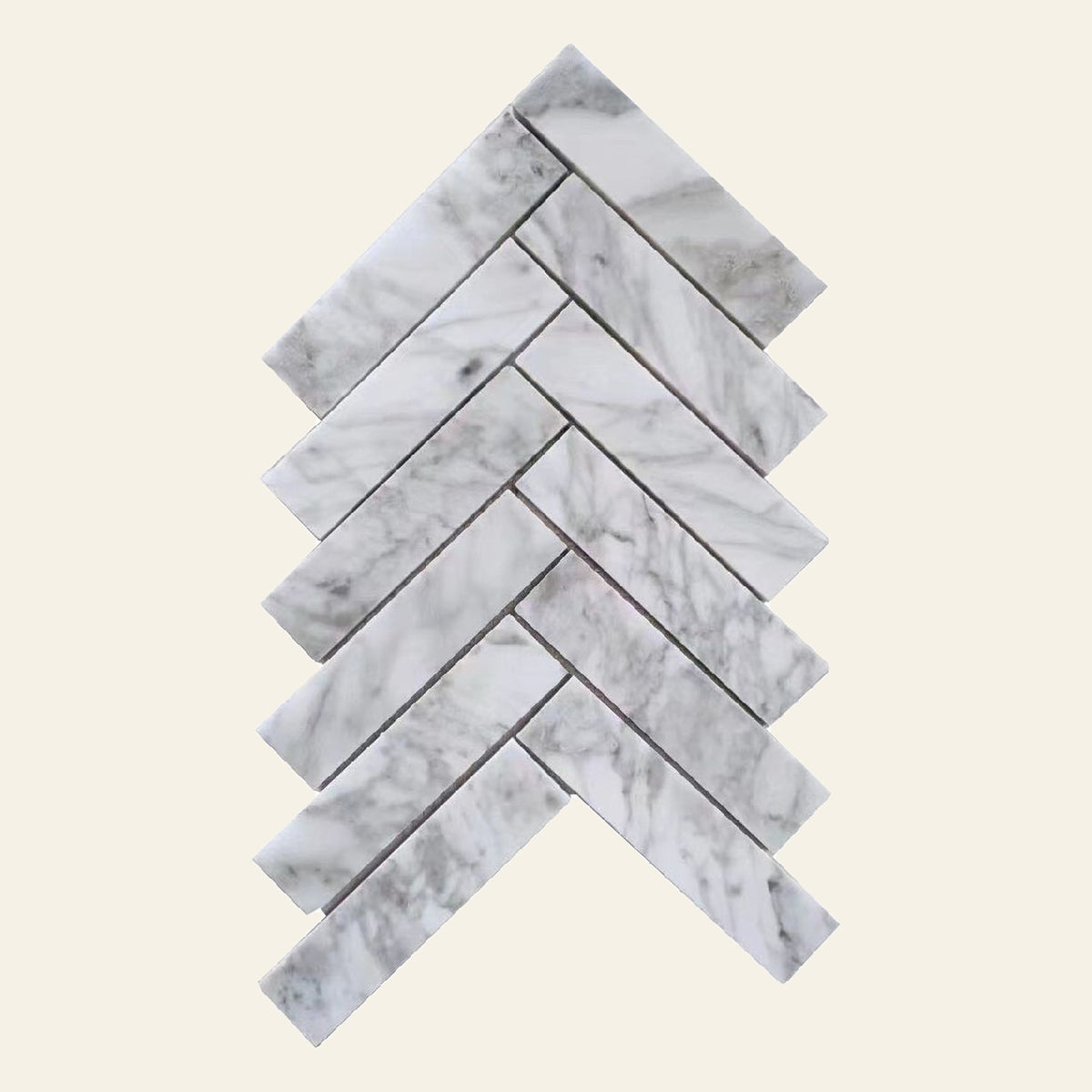 Herringbone Large Carrara White Honed, true-scale swatch: 400 x 400 mm of wall at real size