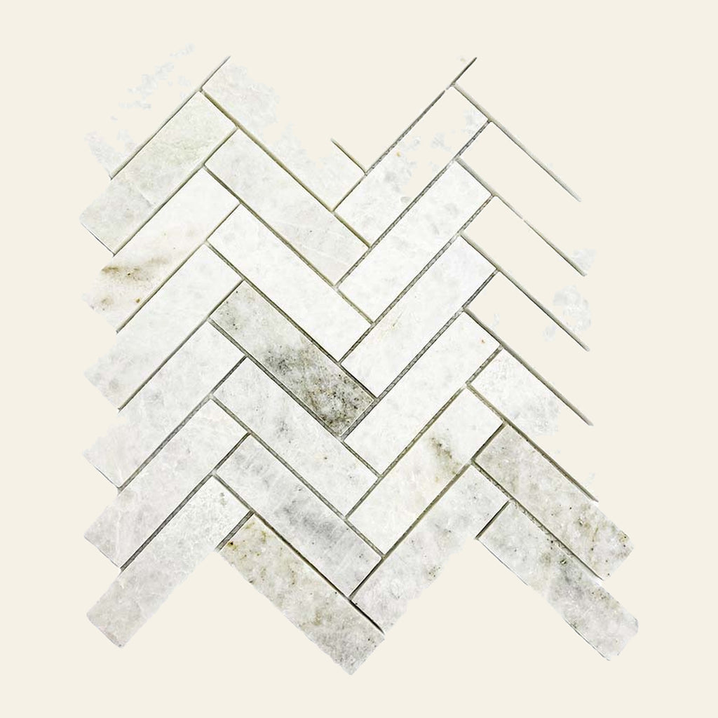 Herringbone Ming Green Honed 30x100 Mosaic, tiles laid together