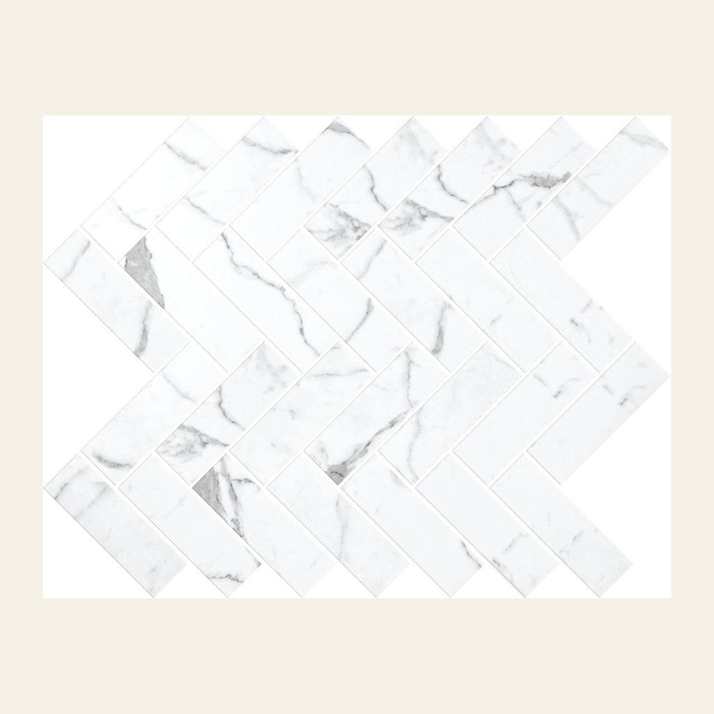 Herringbone Statuario Satin Mosaic Sheet 280x325, tiles laid together