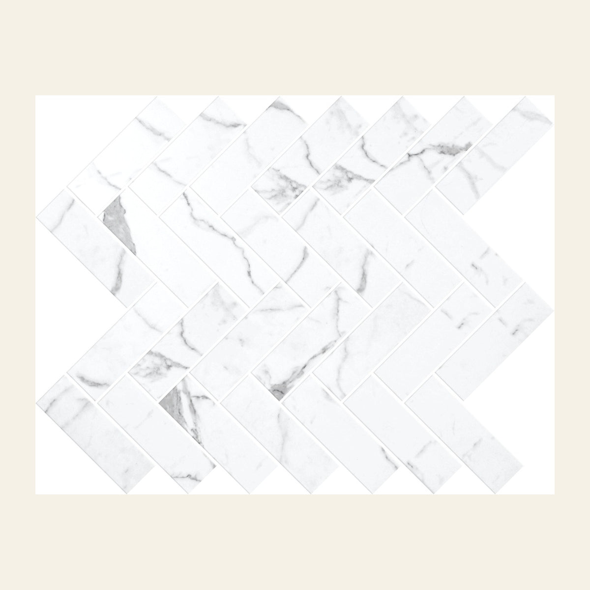 Herringbone Statuario Satin Mosaic Sheet 280x325, tiles laid together