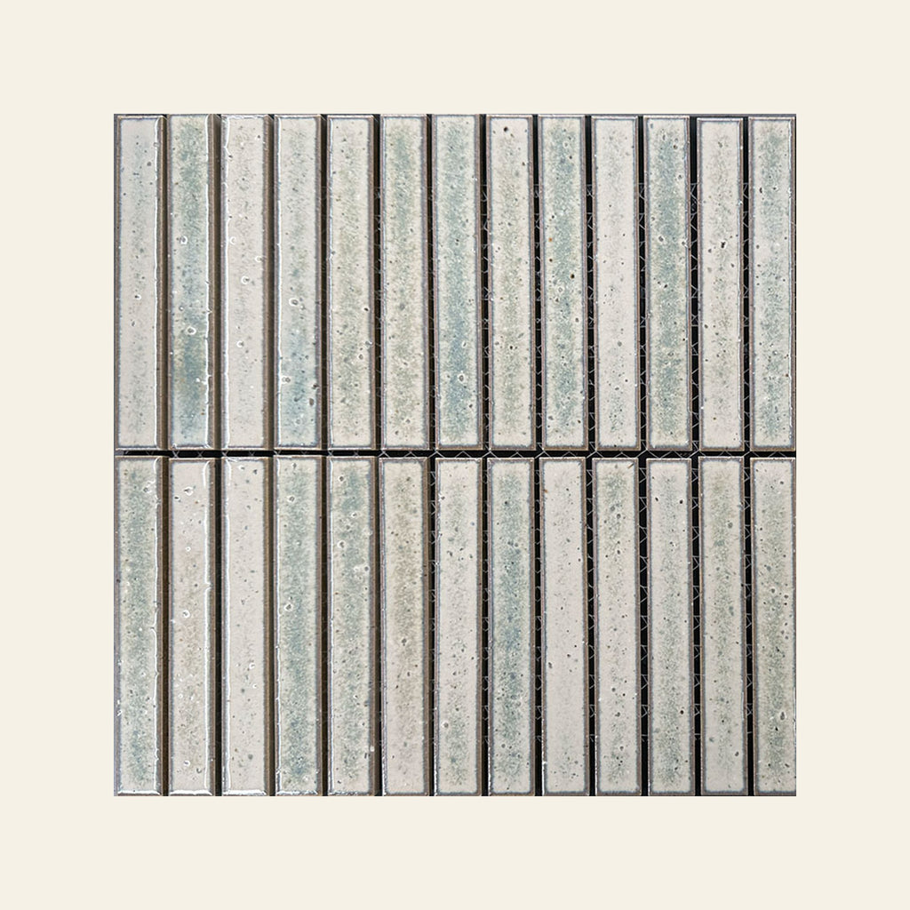 Hikari Finger Pistachio Gloss 20x145 Finger Mosaic, true-scale swatch: 400 x 400 mm of wall at real size
