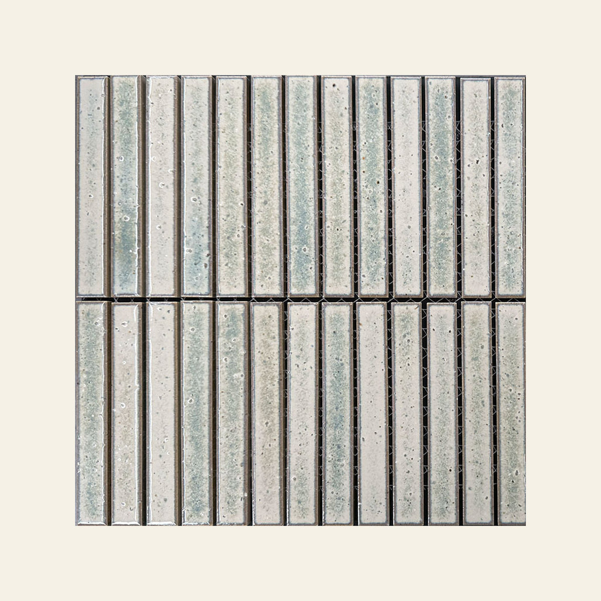 Hikari Finger Pistachio Gloss 20x145 Finger Mosaic, true-scale swatch: 400 x 400 mm of wall at real size