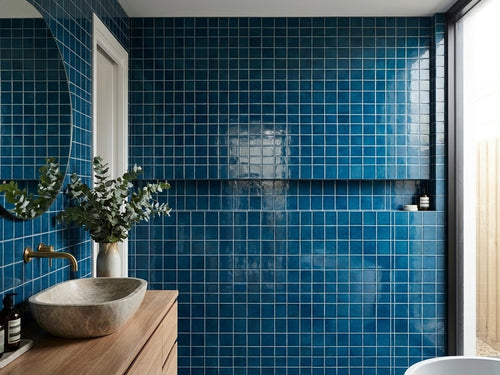 Ironbark Reef Crackle Pool Mosaic Gloss 48x48 tiles in a room