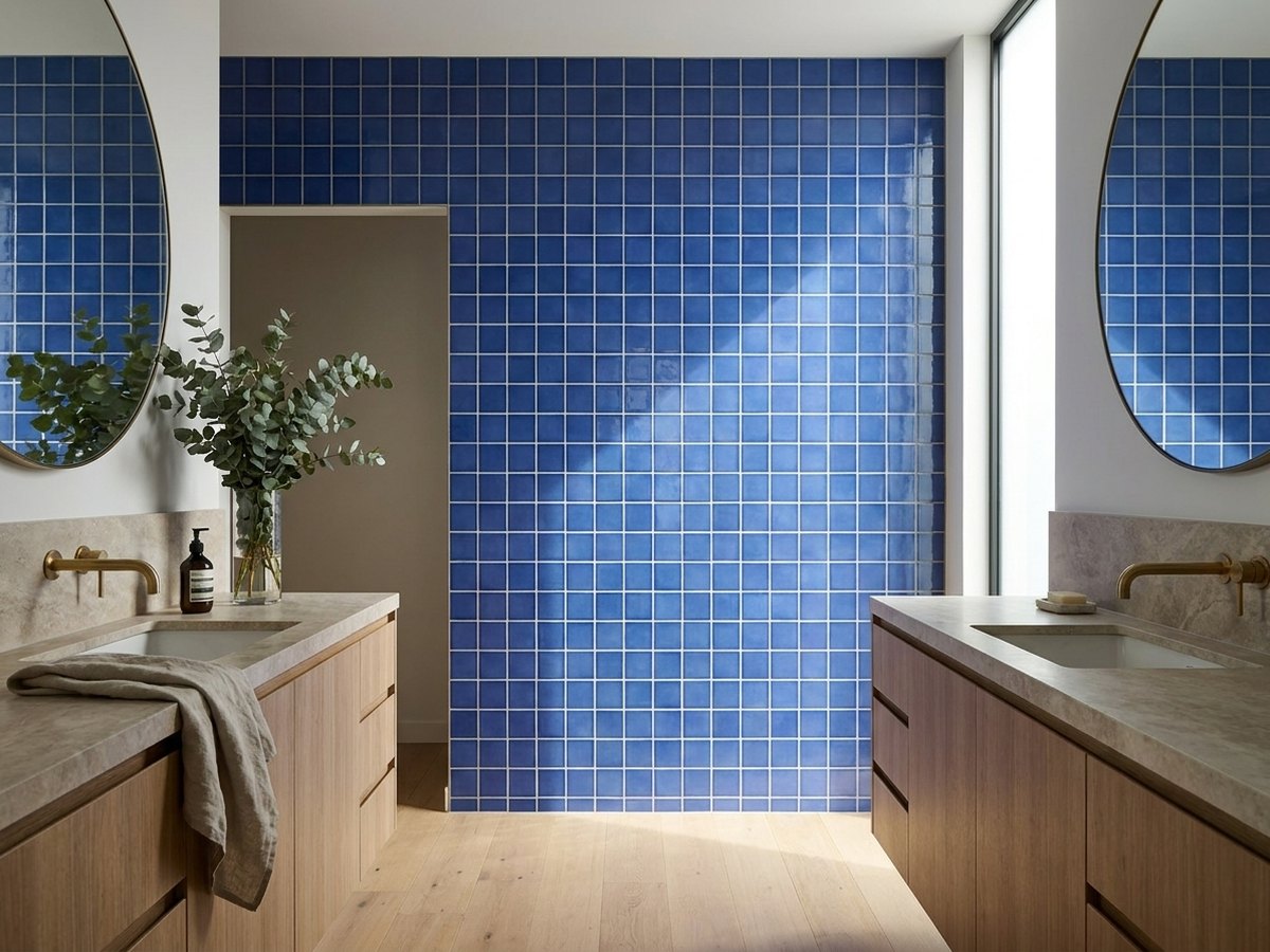 Ironbark Twilight Pool Mosaic Gloss 48x48 tiles in a room