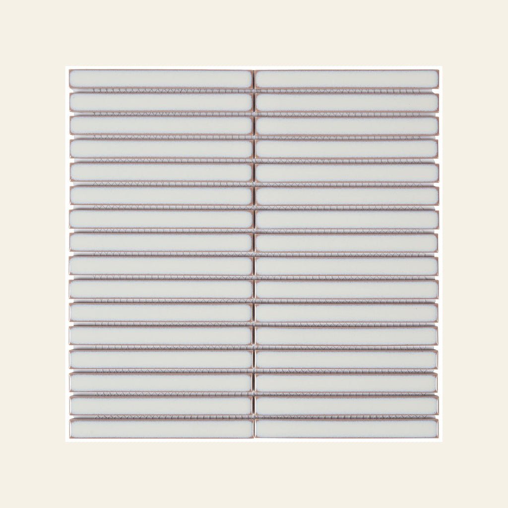 Japanese Stick White Cloud 15x145 Finger Mosaic, true-scale swatch: 400 x 400 mm of wall at real size