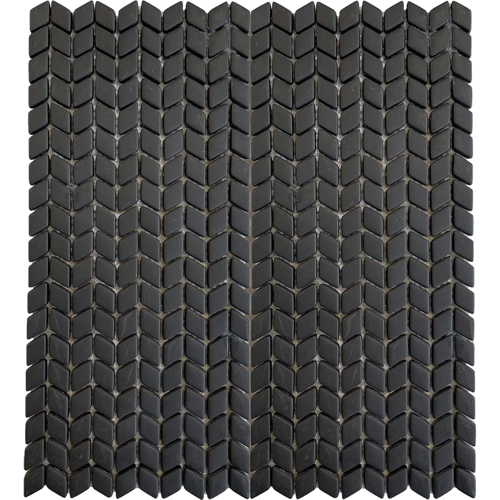 Karri Black Sand Chevron Glass Mosaic Matt 60x120, tiles laid together
