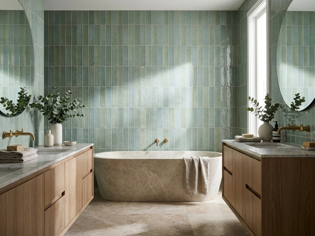 Kurrajong Seagrass Gloss 28x150 tiles in a room