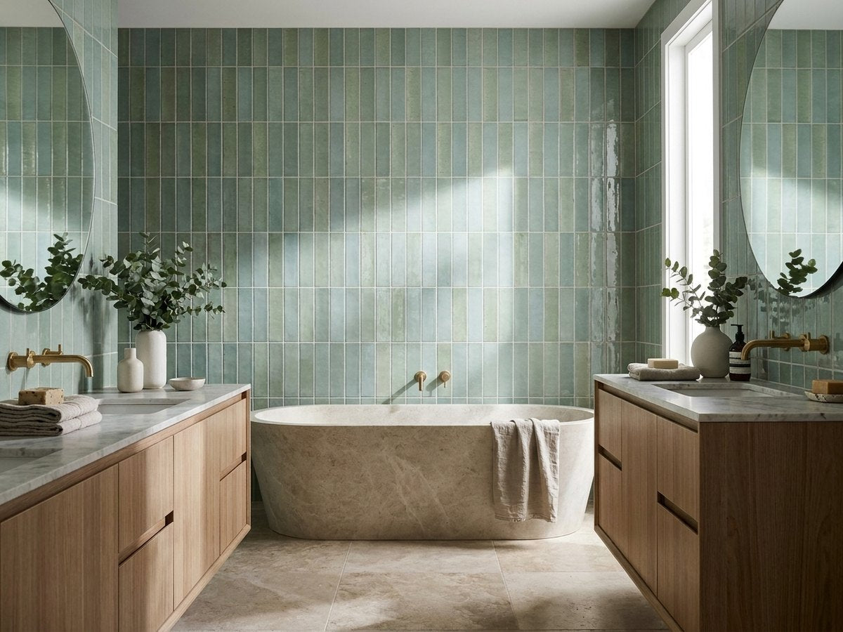 Kurrajong Seagrass Gloss 28x150 tiles in a room