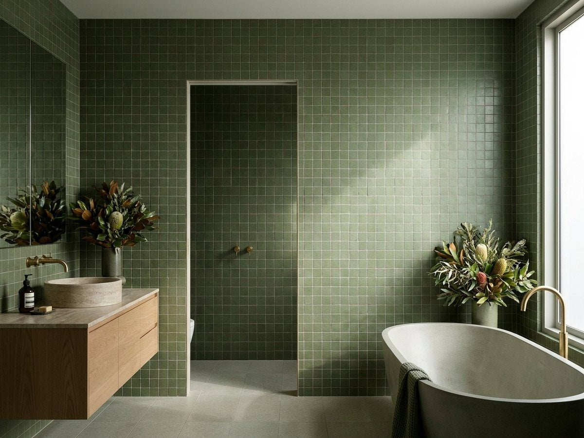 Lava Eucalypt Matt 132x132 tiles in a room